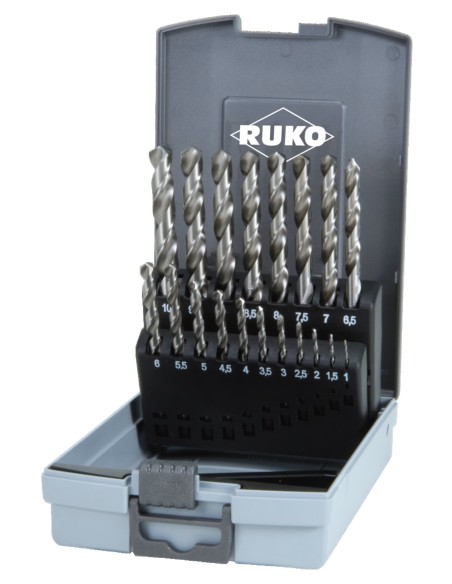 JUEGO DE 25 BROCAS HELICOIDALES DIN 338 TIPO N HSS-G EN ESTUCHE DE PLASTICO
