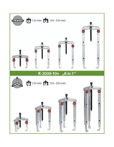 JUEGO EXTRACTOR UNIVERSAL DE 2 Y 3 PATAS CON AJUSTE RAPIDO (120-130 X 100-350MM)