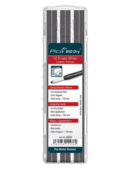 ESTUCHE CON 12 MINAS DE CARPINTERO BIG-DRY DE GRAFITO 2H