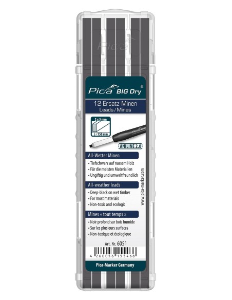 ESTUCHE DE 12 MINAS BIG-DRY ANLINE GRAFITO/NEGRO EN BLISTER
