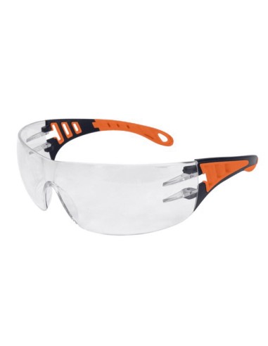 GAFAS DE SEGURIDAD TRANSPARENTES CON PATILLAS NARANJAS EVO