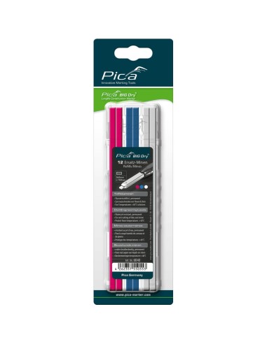 ESTUCHE 12 MINAS MARCADO PERMANENTE ROSA, AZUL, BLANCO PARA BIG DRY EN BLISTER
