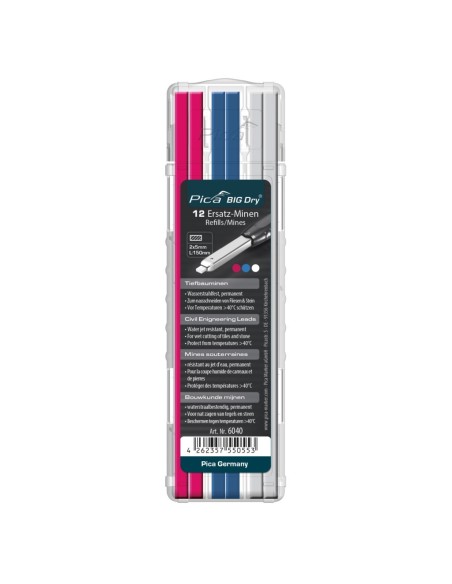 ESTUCHE 12 MINAS MARCADO PERMANENTE ROSA, AZUL, BLANCO PARA BIG DRY EN BLISTER