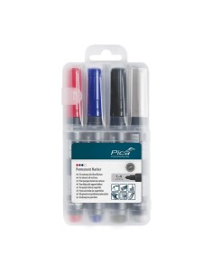 ESTUCHE CON 4 MARCADORES PERMANENTES PUNTA TIPO BALA (AZUL+ROJO+NEGRO+BLANCO)