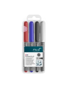ESTUCHE 4 MARCADORES PERMANENTES PUNTA TIPO BALA MEDIO (AZUL+ROJO+NEGRO+BLANCO)