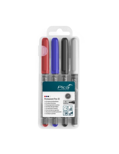 ESTUCHE 4 MARCADORES PERMANENTES PUNTA TIPO BALA MEDIO (AZUL+ROJO+NEGRO+BLANCO)