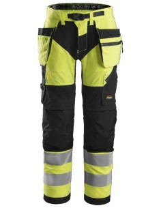 6932 Pantalon largo FlexiWork+ alta visibilidad con bolsillos flotantes clase 2 amarillo/negro