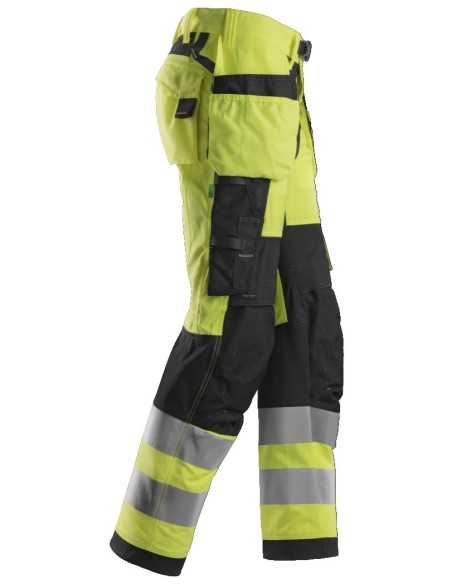 6932 Pantalon largo FlexiWork+ alta visibilidad con bolsillos flotantes clase 2 amarillo/negro
