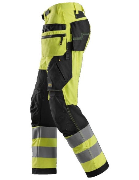 6932 Pantalon largo FlexiWork+ alta visibilidad con bolsillos flotantes clase 2 amarillo/negro