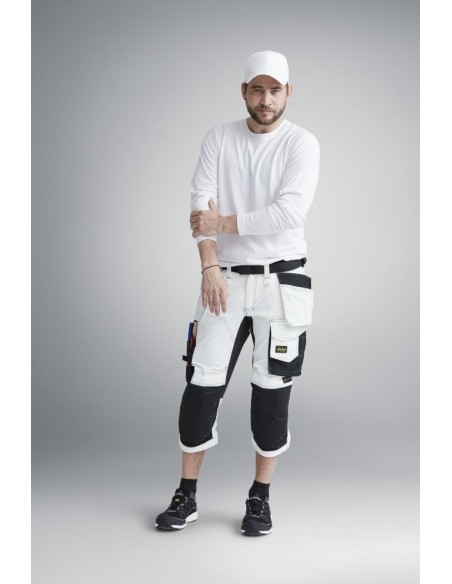 6142 Pantalones pirata de trabajo elasticos bolsillos flotantes AllroundWork Blanco/Negro