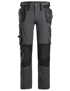 6271 Pantalones largos de trabajo elasticos AllroundWork con bolsillos flotantes color gris acero/ negro
