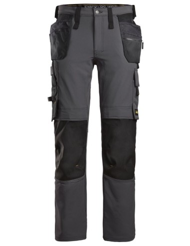 6271 Pantalones largos de trabajo elasticos AllroundWork con bolsillos flotantes color gris acero/ negro