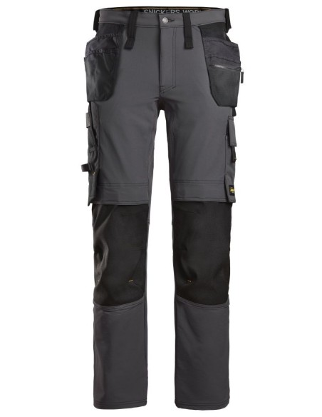 6271 Pantalones largos de trabajo elasticos AllroundWork con bolsillos flotantes color gris acero/ negro
