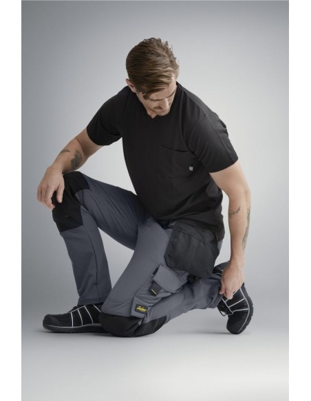 6271 Pantalones largos de trabajo elasticos AllroundWork con bolsillos flotantes color gris acero/ negro