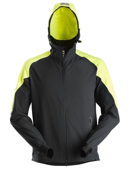 8025 Sudadera fluorescente con capucha y cremallera completa FlexiWork negro/ amarillo