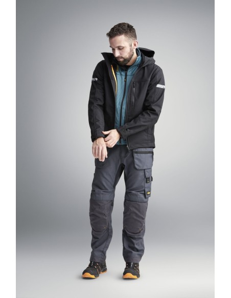 1229 Chaqueta Softshell con capucha AllroundWork gris acero/ negro