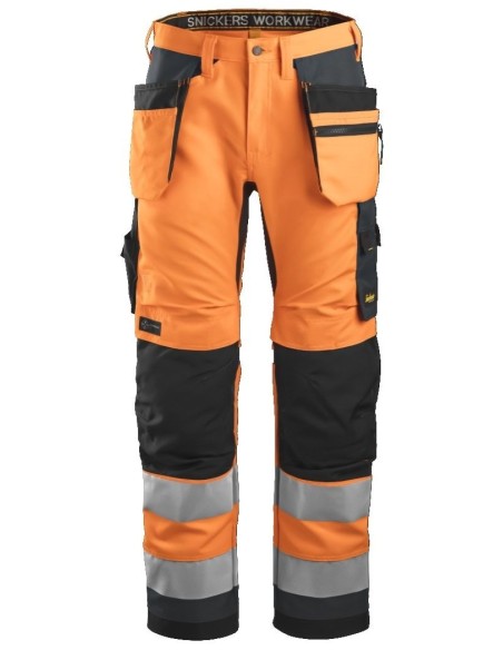 6230 Pantalon Allround Work+ Alta Visibilidad Bolsillos Flotantes CL2 Naranja / Gris acero