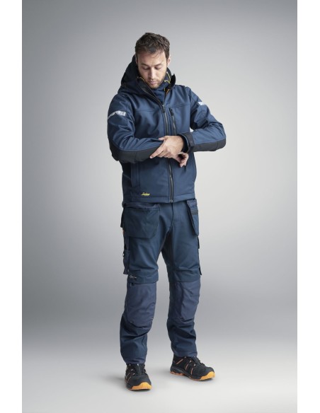 1229 Chaqueta Softshell con capucha AllroundWork azul marino/ negro