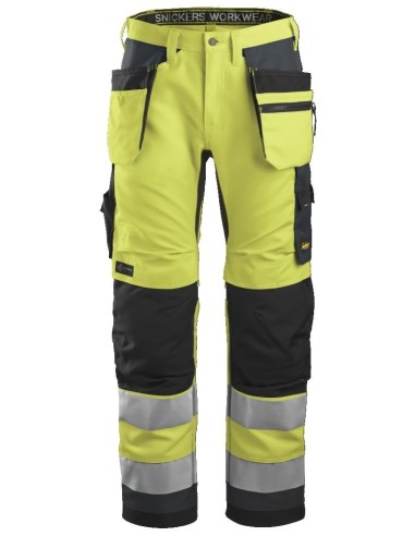 6230 Pantalon Allround Work+ Alta Visibilidad Bolsillos Flotantes CL2 Amarillo / Gris acero