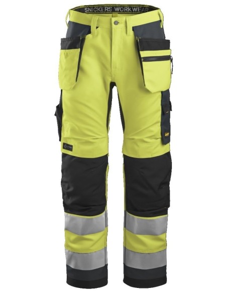 6230 Pantalon Allround Work+ Alta Visibilidad Bolsillos Flotantes CL2 Amarillo / Gris acero