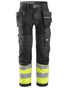 6931 Pantalon largo FlexiWork de alta visibilidad clase 1 con bolsillos flotantes negro/ amarillo
