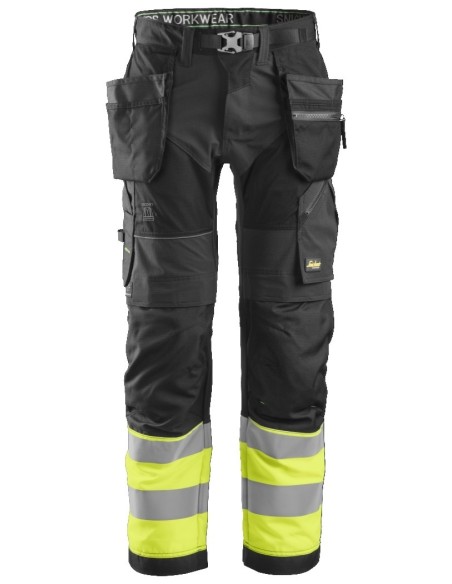 6931 Pantalon largo FlexiWork de alta visibilidad clase 1 con bolsillos flotantes negro/ amarillo