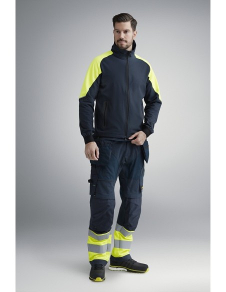 6931 Pantalon largo FlexiWork de alta visibilidad clase 1 con bolsillos flotantes negro/ amarillo