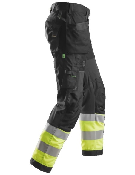 6931 Pantalon largo FlexiWork de alta visibilidad clase 1 con bolsillos flotantes negro/ amarillo