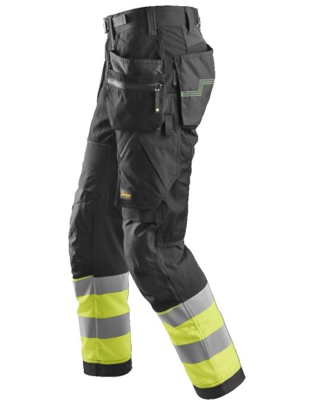 6931 Pantalon largo FlexiWork de alta visibilidad clase 1 con bolsillos flotantes negro/ amarillo