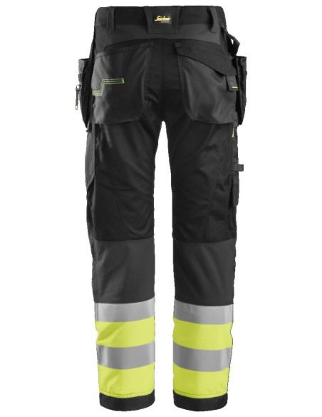 6931 Pantalon largo FlexiWork de alta visibilidad clase 1 con bolsillos flotantes negro/ amarillo