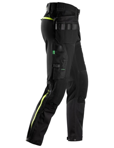 6940 Pantalones largos de trabajo elasticos FlexiWork Softshell Slim Fit bolsillos flotantes negro/ amarillo neon
