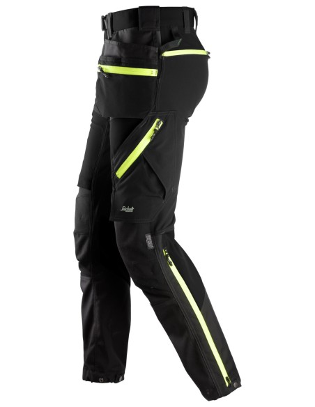 6940 Pantalones largos de trabajo elasticos FlexiWork Softshell Slim Fit bolsillos flotantes negro/ amarillo neon