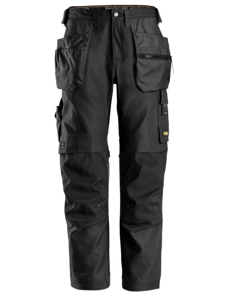 6224 Pantalones largos de trabajo elasticos AllroundWork Canvas+ con bolsillos flotantes color negro