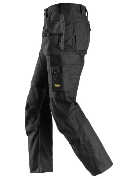 6224 Pantalones largos de trabajo elasticos AllroundWork Canvas+ con bolsillos flotantes color negro