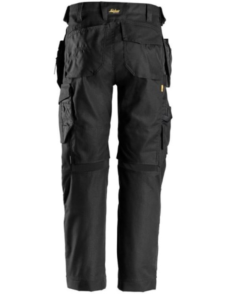 6224 Pantalones largos de trabajo elasticos AllroundWork Canvas+ con bolsillos flotantes color negro