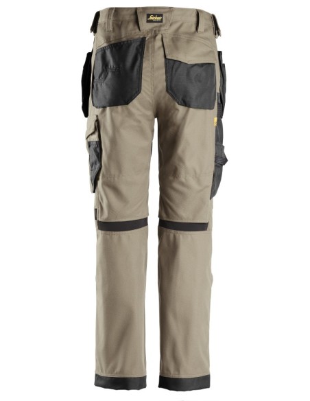 6224 Pantalones largos de trabajo elasticos AllroundWork Canvas+ con bolsillos flotantes color beige