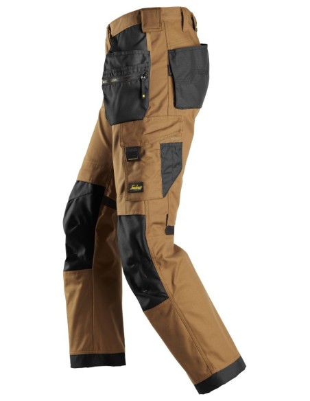 6224 Pantalones largos de trabajo elasticos AllroundWork Canvas+ con bolsillos flotantes color marron