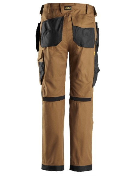 6224 Pantalones largos de trabajo elasticos AllroundWork Canvas+ con bolsillos flotantes color marron