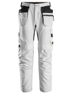 6224 Pantalones largos de trabajo elasticos AllroundWork Canvas+ con bolsillos flotantes color blanco