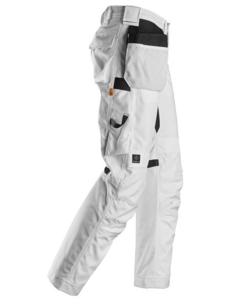 6224 Pantalones largos de trabajo elasticos AllroundWork Canvas+ con bolsillos flotantes color blanco