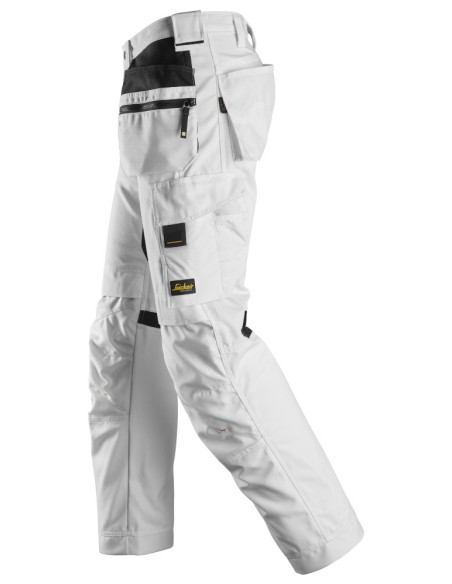 6224 Pantalones largos de trabajo elasticos AllroundWork Canvas+ con bolsillos flotantes color blanco