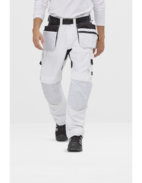 6224 Pantalones largos de trabajo elasticos AllroundWork Canvas+ con bolsillos flotantes color blanco