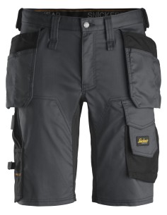 6141 Pantalones cortos de trabajo elasticos Slim Fit AllroundWork con bolsillos flotantes gris acero/ negro