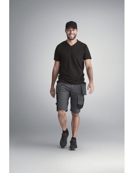 6141 Pantalones cortos de trabajo elasticos Slim Fit AllroundWork con bolsillos flotantes gris acero/ negro