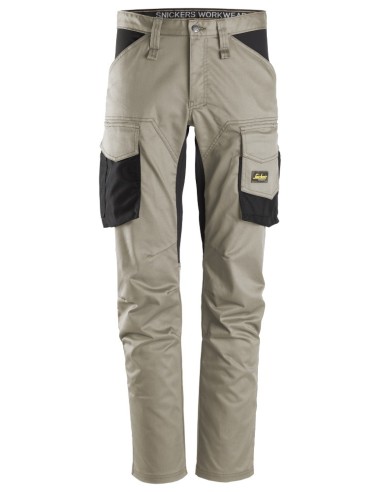6803 Pantalones largos de trabajo elasticos AllroundWork sin bolsillos para las rodilleras color beige/ negro