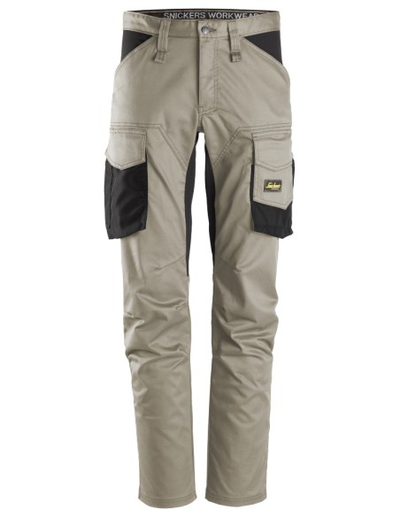 6803 Pantalones largos de trabajo elasticos AllroundWork sin bolsillos para las rodilleras color beige/ negro