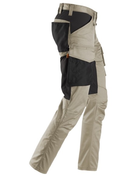 6803 Pantalones largos de trabajo elasticos AllroundWork sin bolsillos para las rodilleras color beige/ negro