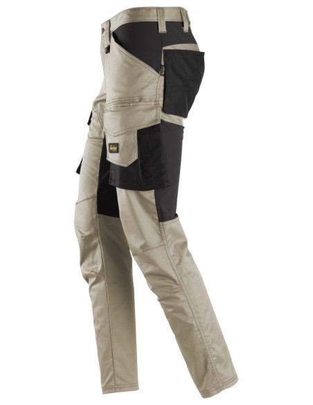 6803 Pantalones largos de trabajo elasticos AllroundWork sin bolsillos para las rodilleras color beige/ negro