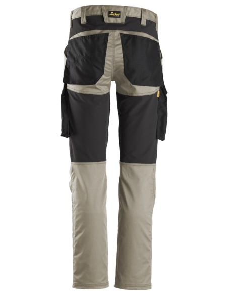 6803 Pantalones largos de trabajo elasticos AllroundWork sin bolsillos para las rodilleras color beige/ negro