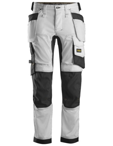 6241 Pantalones largos de trabajo elasticos AllroundWork Slim Fit con bolsillos flotantes color blanco/ negro
